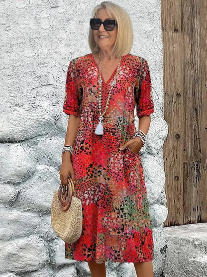 Dames midi-jurk met print en elegante V-hals – Mireille