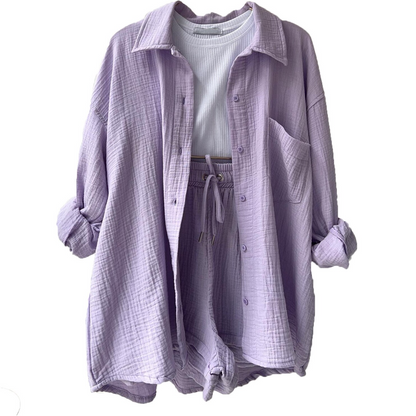 Zomer dames set met korte broek en kraag – Elvía