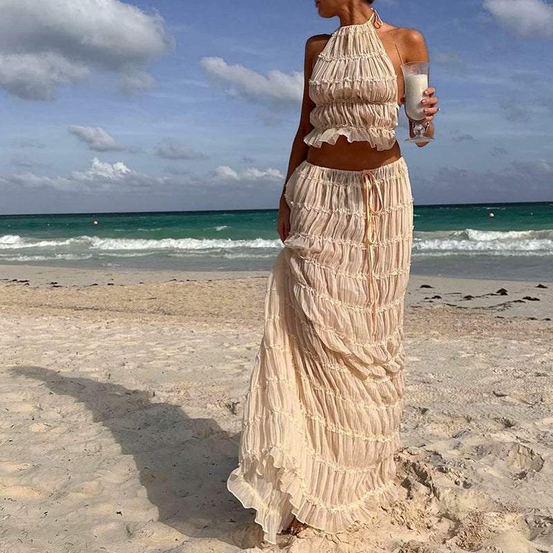 Boho dames maxi set met rugloos halterontwerp – Amara