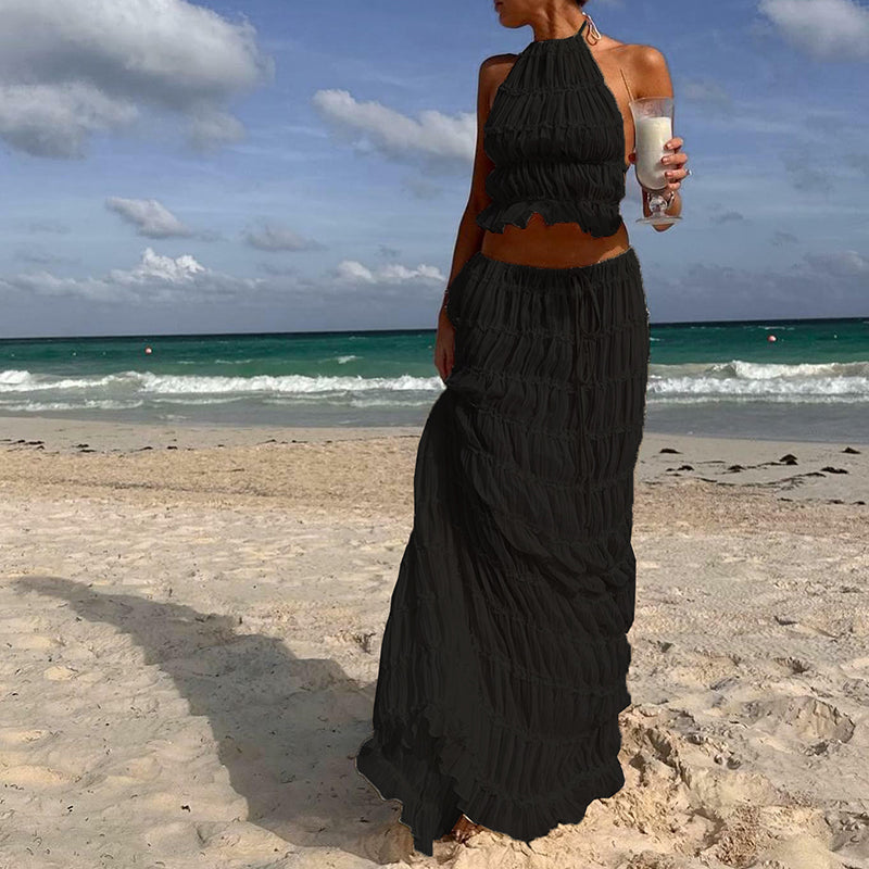 Boho dames maxi set met rugloos halterontwerp – Amara