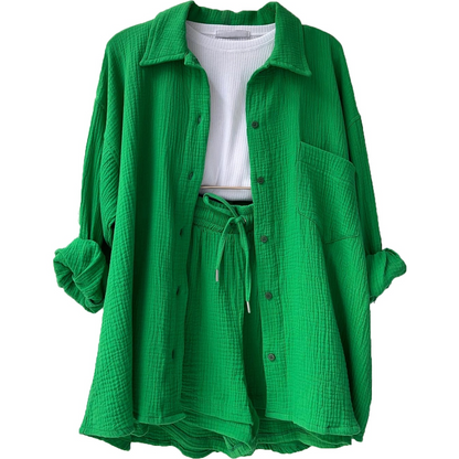 Zomer dames set met korte broek en kraag – Elvía