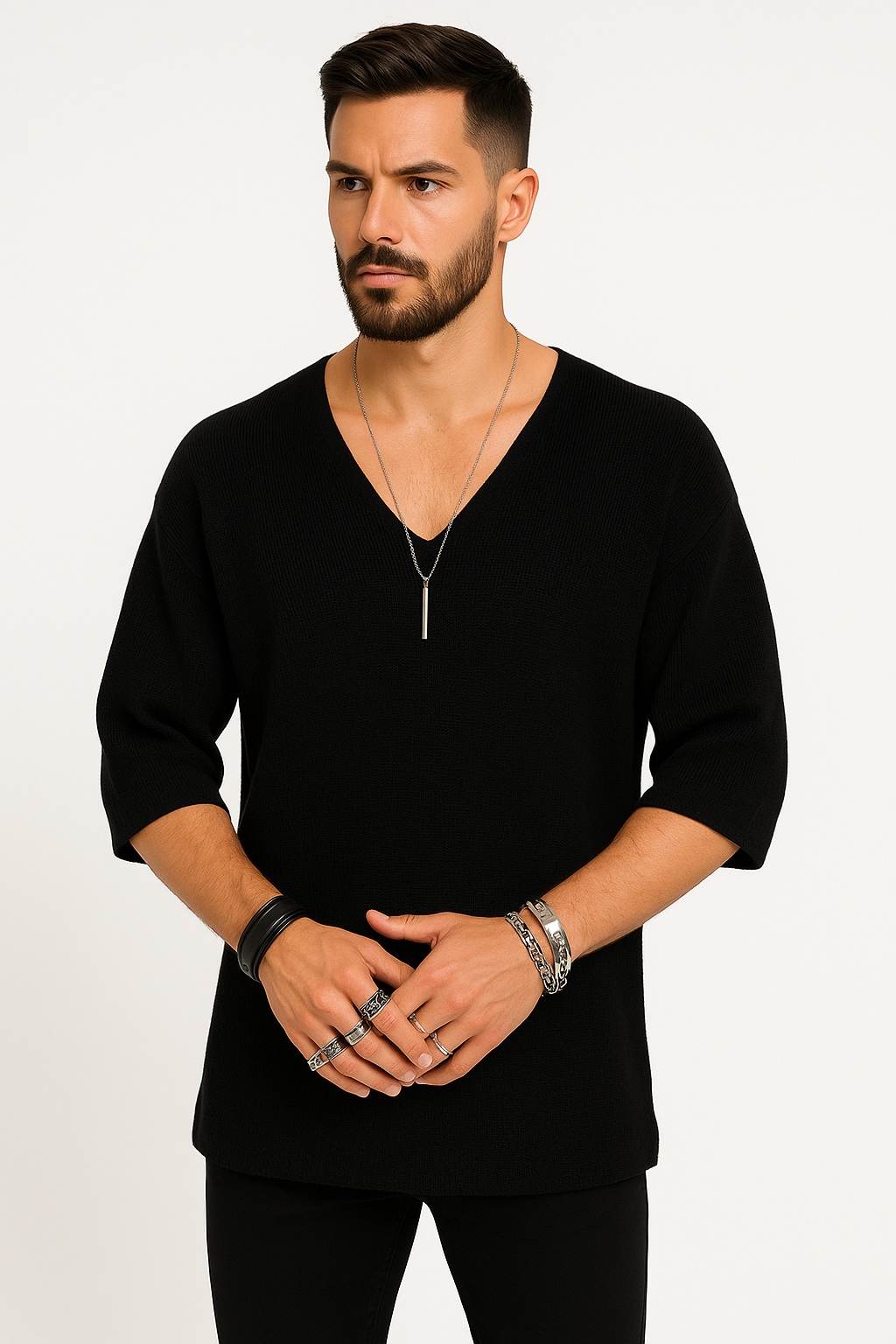 Oversized V-hals T-shirt heren zomer casual look – Jan
