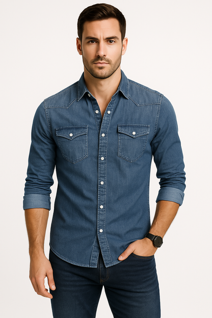 Denim Overhemd Heren Casual Stoer Design – Vultrix