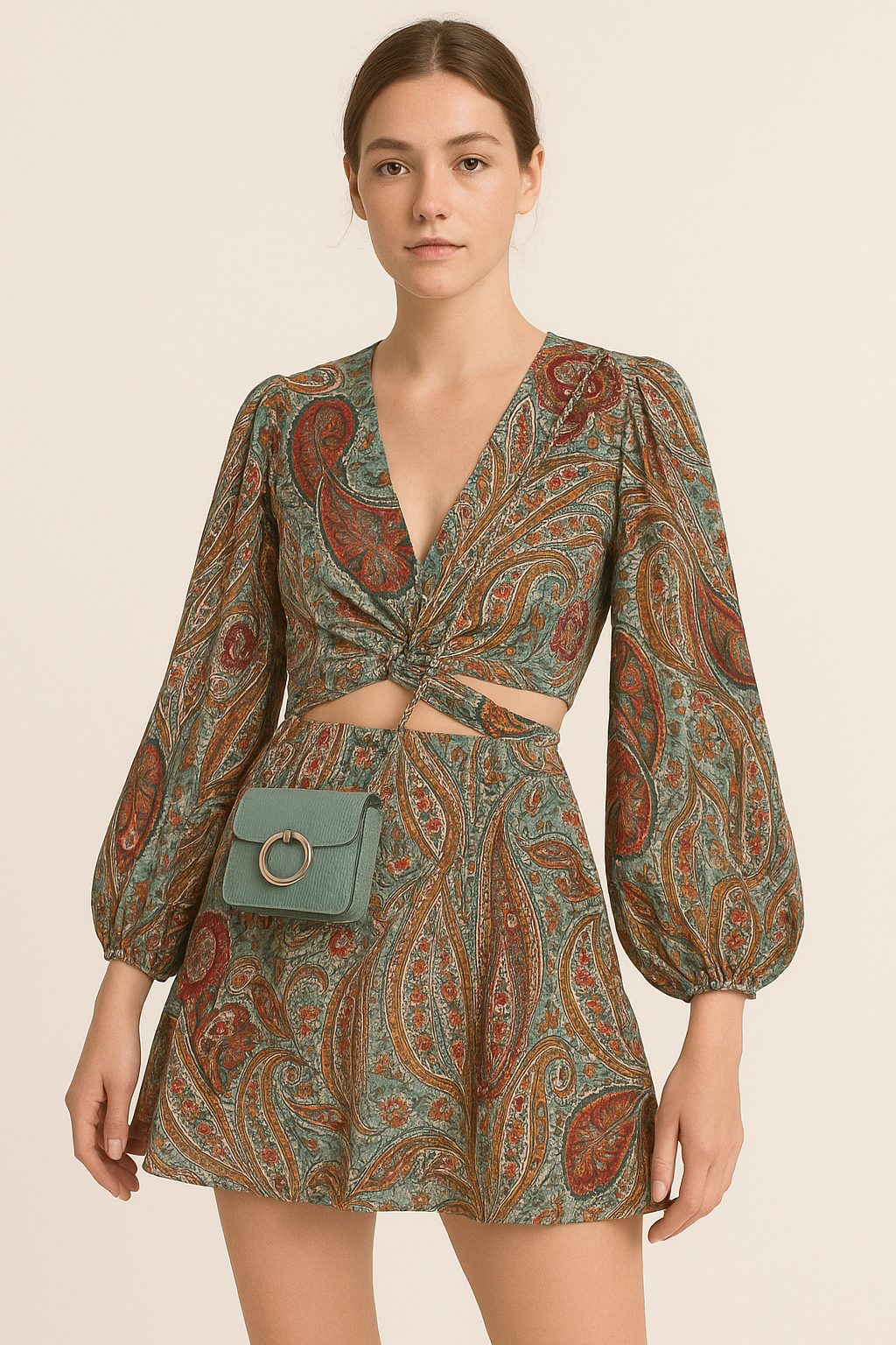 Retro damesjurk met knoopdetail en elegante hals – Freja
