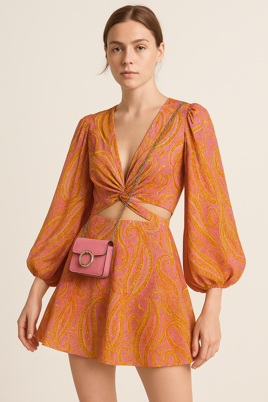 Retro damesjurk met knoopdetail en elegante hals – Freja
