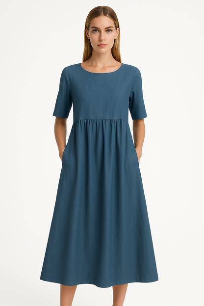 Relaxed maxi-jurk met ronde hals – Elin