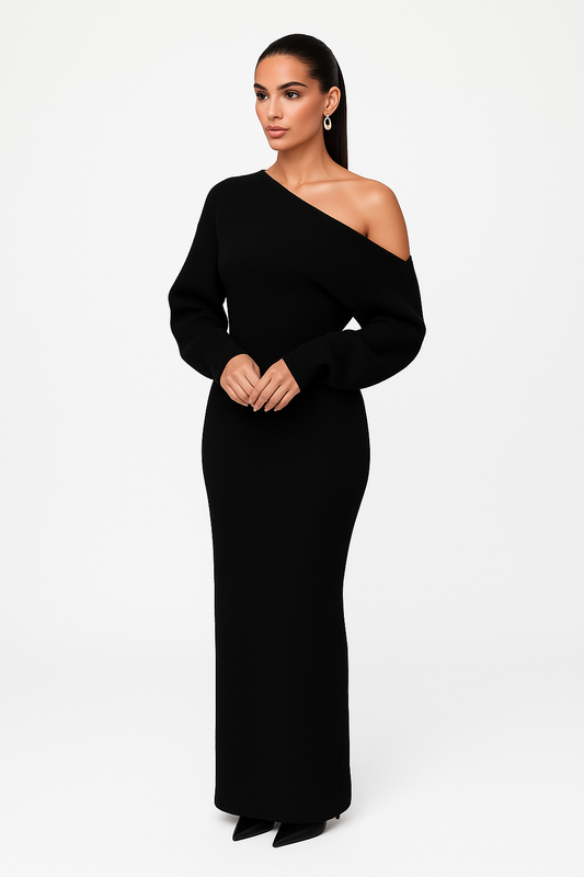 Off-shoulder sweaterjurk met vrouwelijke pasvorm – Vani