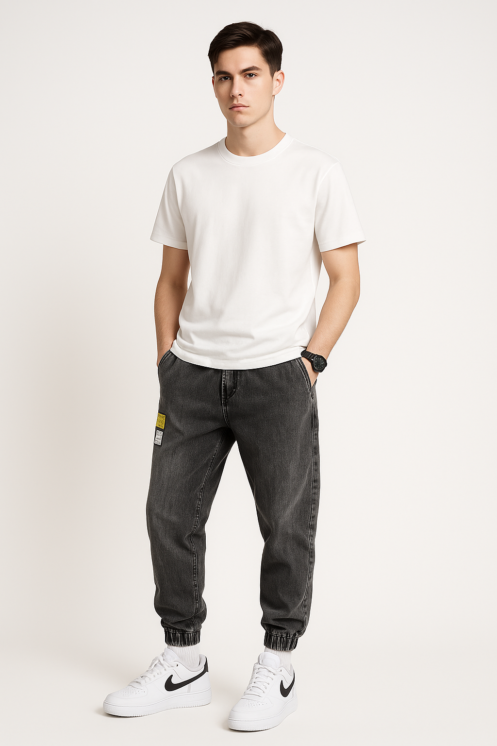 Denim joggers voor heren met elastische taille – Bas
