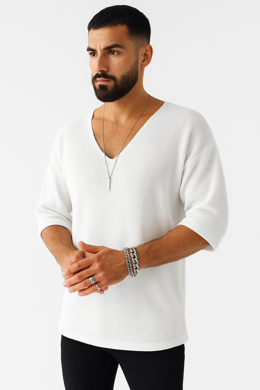 Oversized V-hals T-shirt heren zomer casual look – Jan