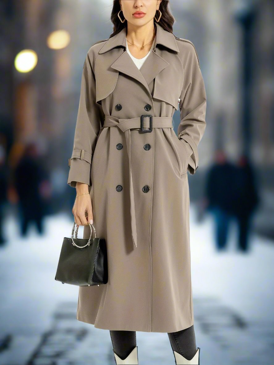 Lange dubbelzijdige trenchcoat met riem – Mila
