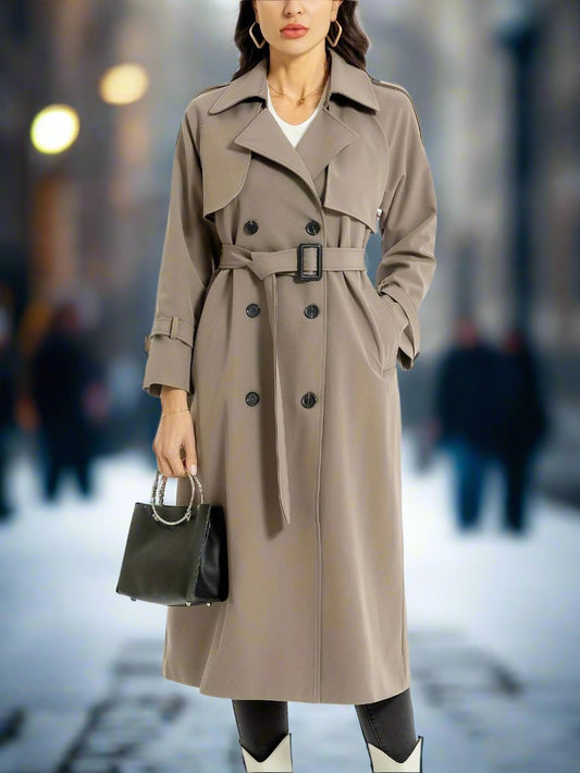 Lange dubbelzijdige trenchcoat met riem – Mila