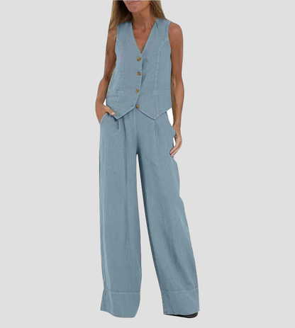 Twee-delige dames set vest en wijde broek – Ella