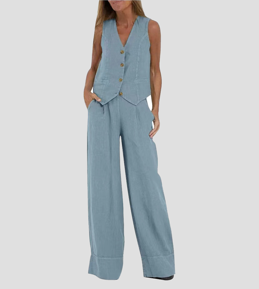 Twee-delige dames set vest en wijde broek – Ella