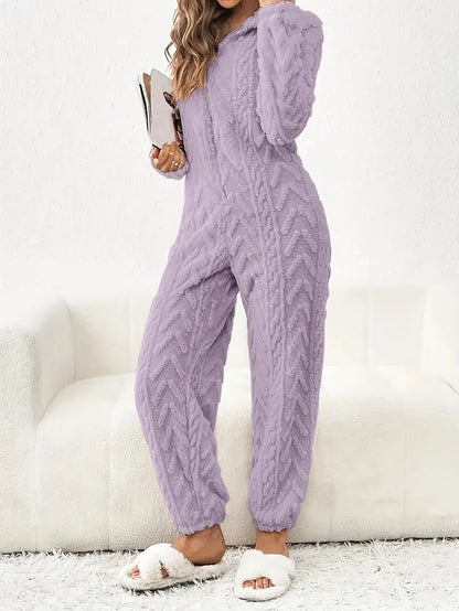 Zachte teddy fleece dames jumpsuit met ritssluiting – Luna