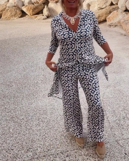 Vintage damespak met blouse en broek - Laura