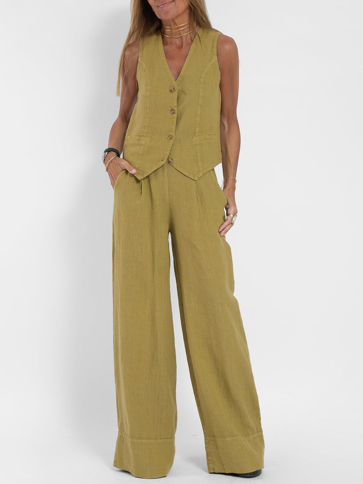 Twee-delige dames set vest en wijde broek – Ella