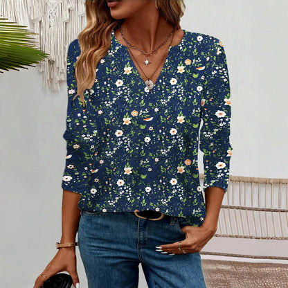 Bloemenprint dames blouse met V-hals – Lotte