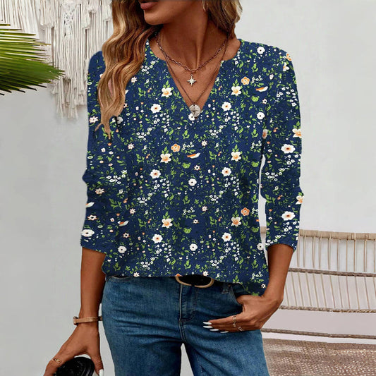 Bloemenprint dames blouse met V-hals – Lotte
