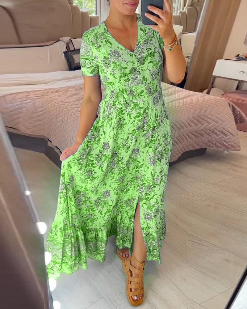 Maxi Bloemenjurk V-Hals Zomerlook Elegant – Yara