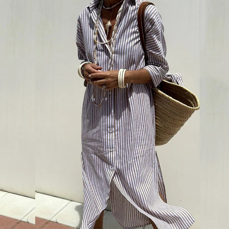 Gestreepte zomerjurk dames elegant ademend – Léa