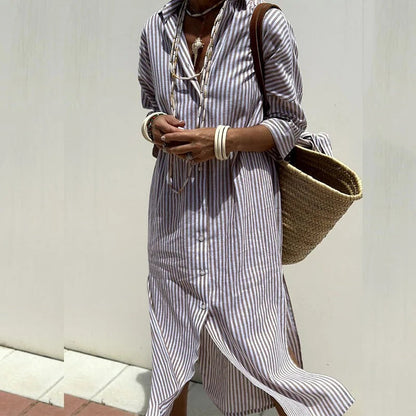 Gestreepte zomerjurk dames elegant ademend – Léa