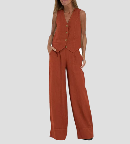 Twee-delige dames set vest en wijde broek – Ella