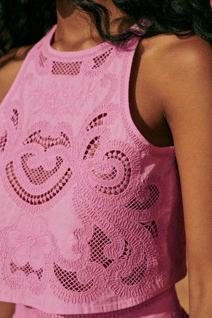 Geborduurd dames tweedelig set met elegante pasvorm – Seliné