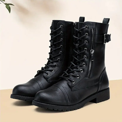 Trendy lace-up laarzen dames met rits en stevige zool – Valentina