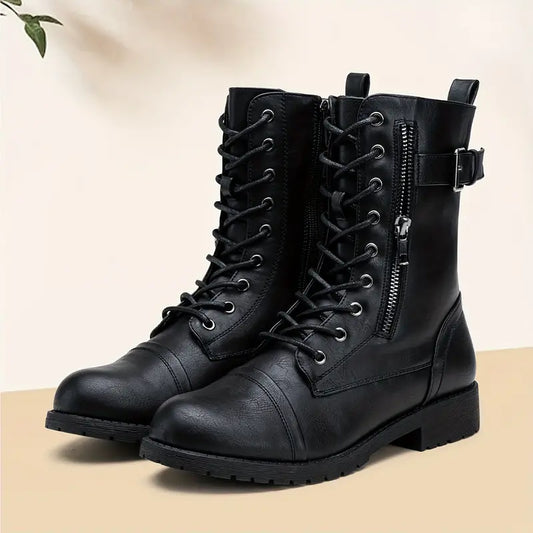 Trendy lace-up laarzen dames met rits en stevige zool – Valentina