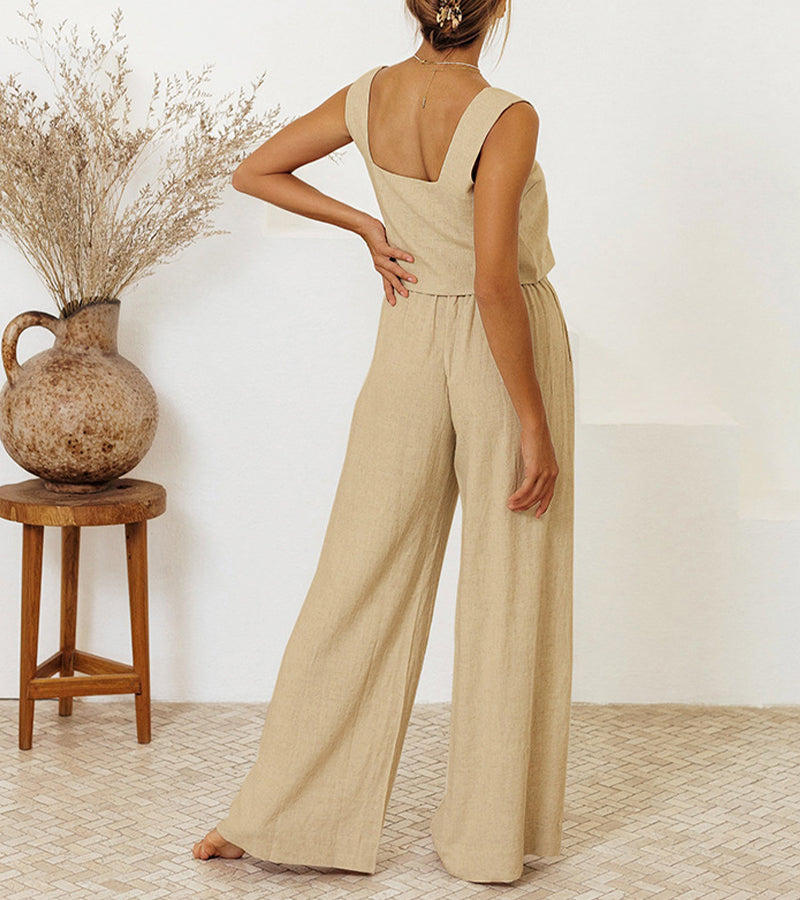 Minimalistische dames set met top en wijde broek – Maëlle