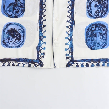 Blouse en broek set met Delfts blauwe print – Noor