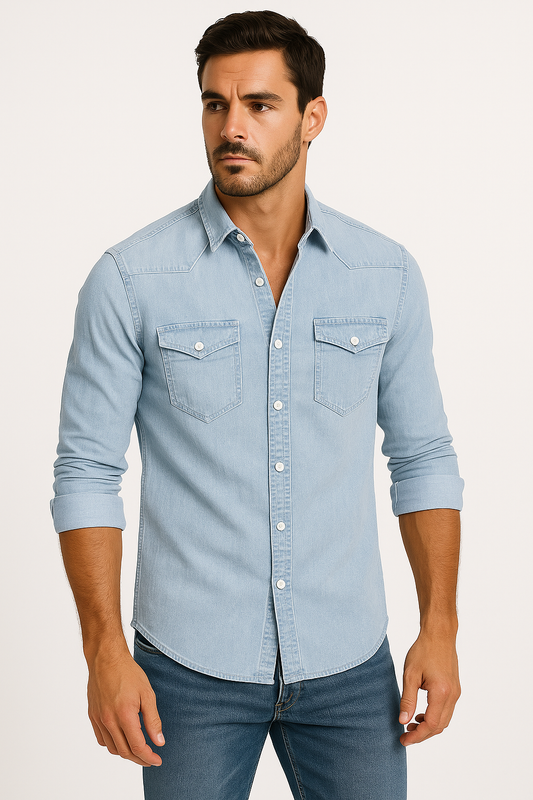 Denim Overhemd Heren Casual Stoer Design – Vultrix