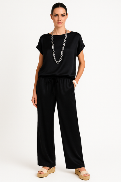 Luchtige tweedelige dames set met wijde broek – Lola