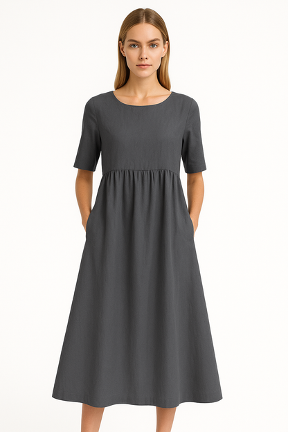 Relaxed maxi-jurk met ronde hals – Elin