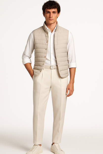 Heren bodywarmer lichtgewicht zandkleur outdoor stijl – Daan