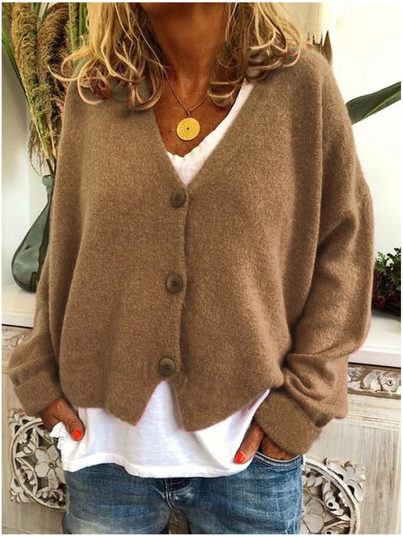 Gebreide V-hals cardigan met lange mouwen – Elise