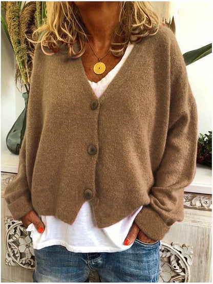 Gebreide V-hals cardigan met lange mouwen – Elise