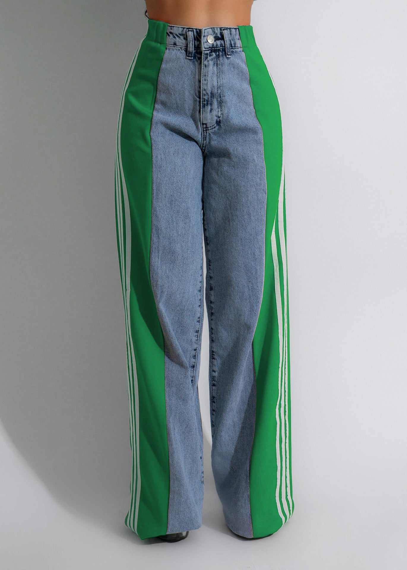 Trendy Wijde Denim Broek Met Strepen – Apple