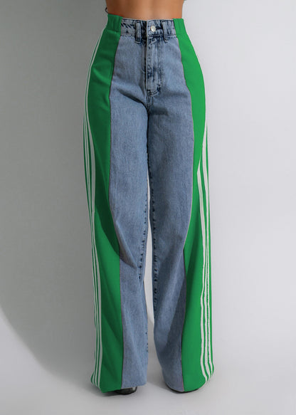 Trendy Wijde Denim Broek Met Strepen – Apple
