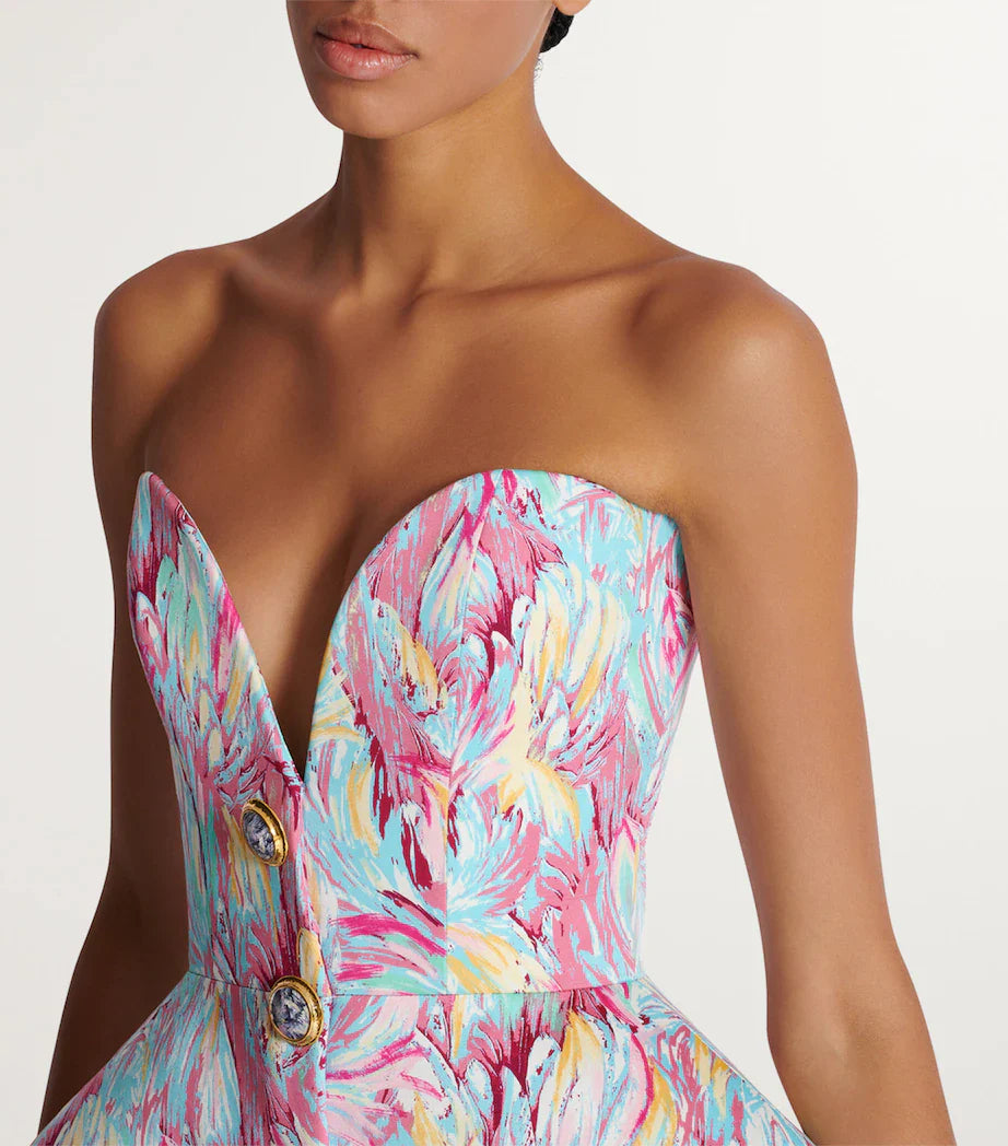 Strapless mini jurk met abstracte print – Soraya