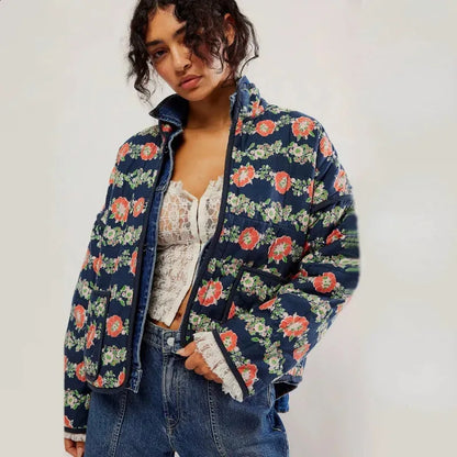 Gewatteerde oversized jas met print voor dames – Elif