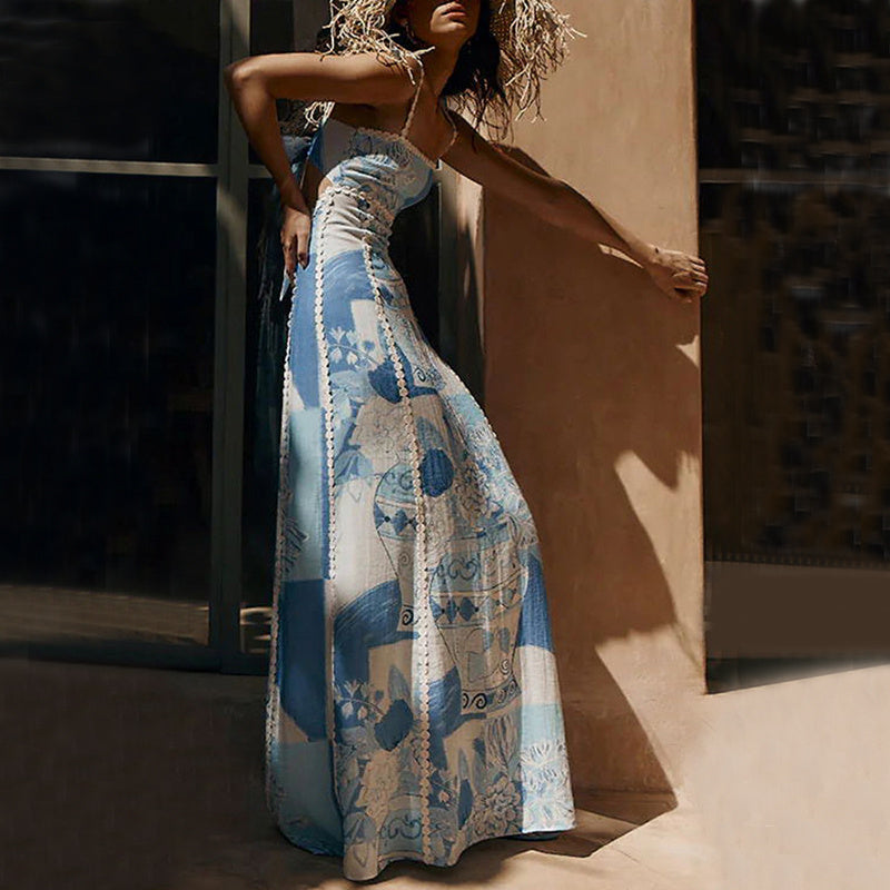 Sexy Blauw Lange Jurk Met Kant - Sophie
