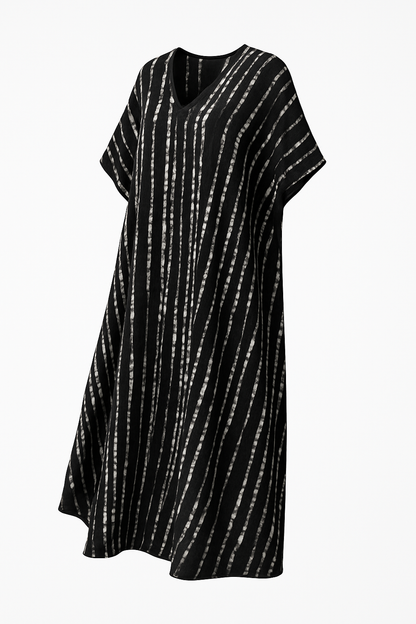 Donkerblauwe Kaftan Jurk met Witte Print – Salivra