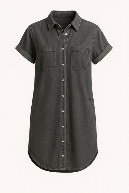 Denim Jurk met Korte Mouwen voor Casual Elegantie – Aubree
