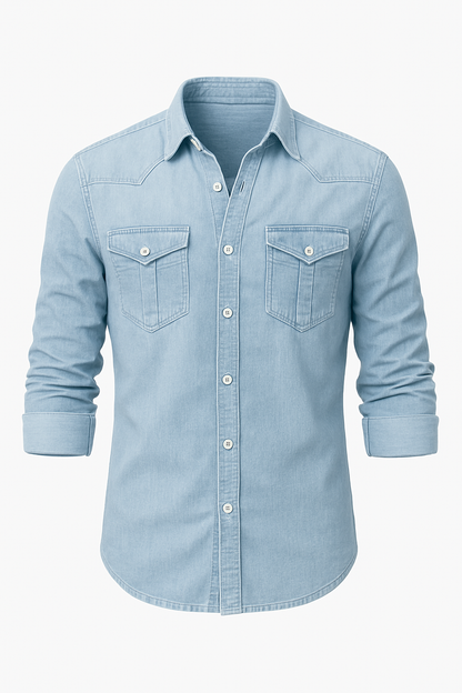 Denim Overhemd Heren Casual Stoer Design – Vultrix
