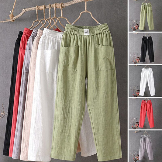 Dames Linnen Broek Hoge Taille Comfort Zomer – Felora