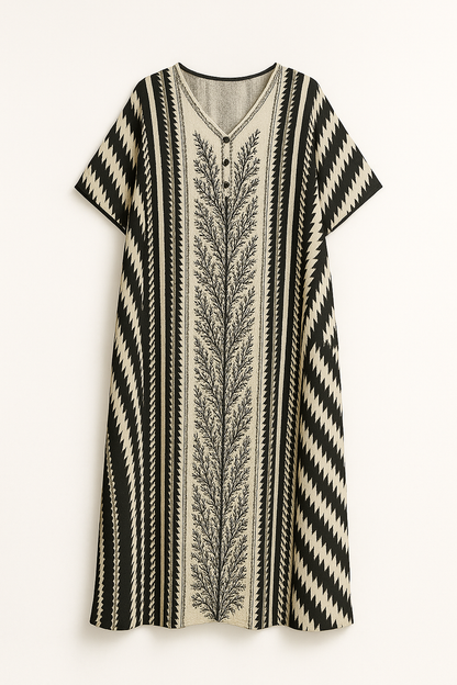 Etnische Zwart-Witte Kaftan Jurk voor Dames – Alenya