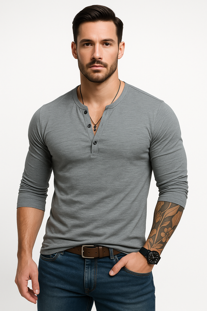 Lange mouwen Henley T-shirt voor heren kopen – Kian
