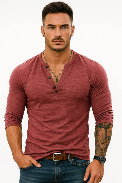 Lange mouwen Henley T-shirt voor heren kopen – Kian