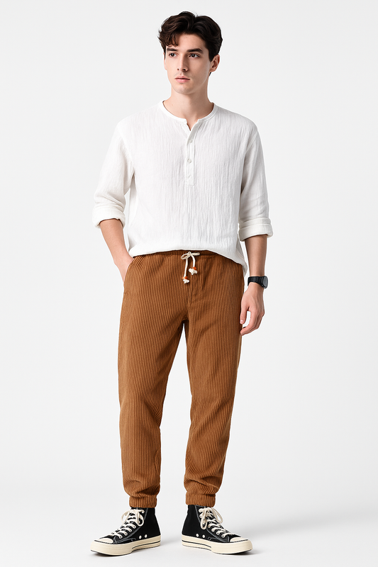 Moderne corduroy broek met Japanse stijlaccenten – Dirk